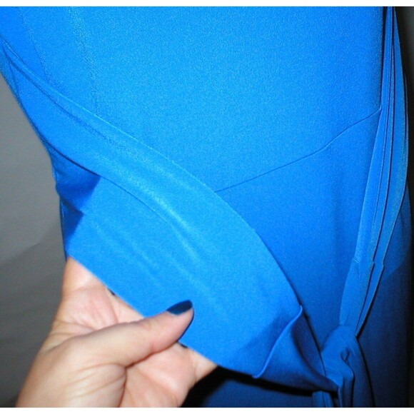 New NWT $98 Womens Designer T Tahari Trish Dress Blue Small S Wrap Waist SS Work - Picture 9 of 9